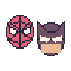 Pixel art Spider-Man et Batman, grille 48 × 48