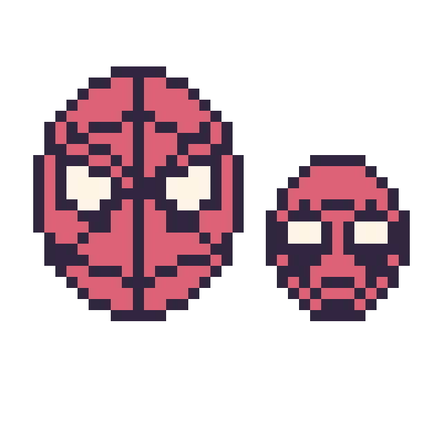 Modèle de pixel art Spider-Man et Deadpool mini sur une grille de 40 par 40 cases