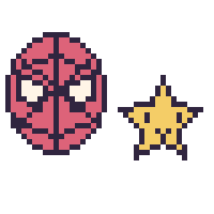 Pixel art Spider-Man et Étoile kawaii 16 × 16, grille 40 × 40