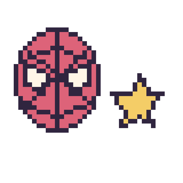Modèle de pixel art Spider-Man et Étoile simple 12 × 12 sur une grille de 40 par 40 cases