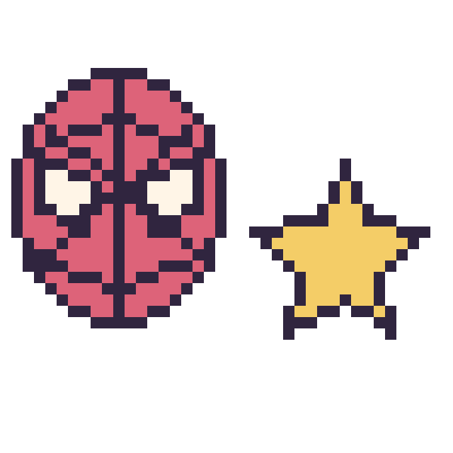 Modèle de pixel art Spider-Man et Étoile simple 16 × 16 sur une grille de 40 par 40 cases
