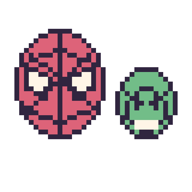 Modèle de pixel art Spider-Man et Hulk mini sur une grille de 40 par 40 cases