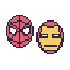 Pixel art Spider-Man et Iron Man, grille 48 × 48