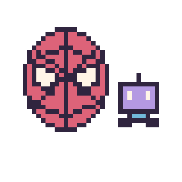 Modèle de pixel art Spider-Man et Robot simple 12 × 12 sur une grille de 40 par 40 cases