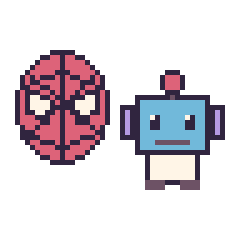 Pixel art Spider-Man et Robot, grille 48 × 48