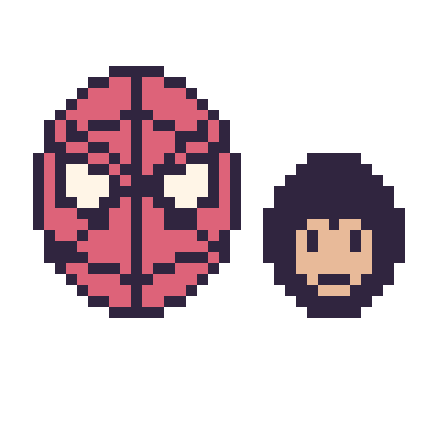 Modèle de pixel art Spider-Man et Superman mini sur une grille de 40 par 40 cases