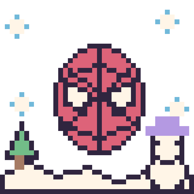 Modèle de pixel art Spider-Man en hiver sur une grille de 40 par 40 cases