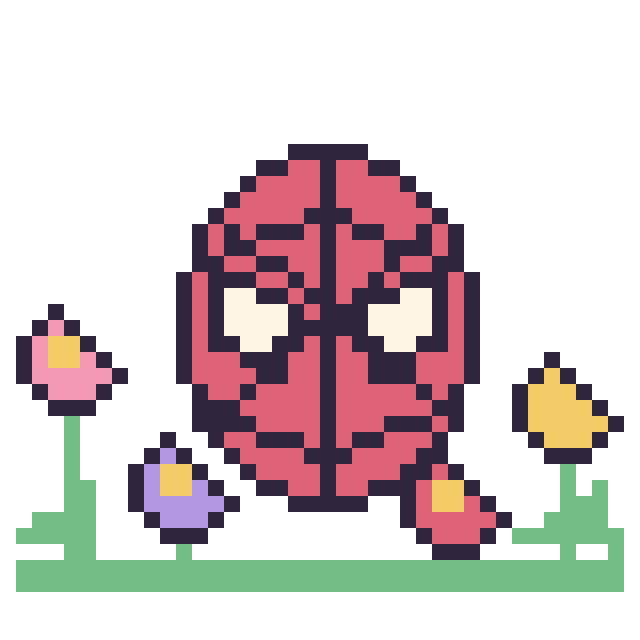 Modèle de pixel art Spider-Man dans le jardin sur une grille de 40 par 40 cases