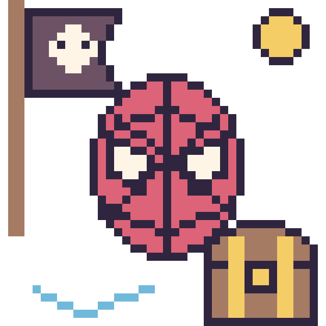 Modèle de pixel art Spider-Man en aventure pirate sur une grille de 40 par 40 cases