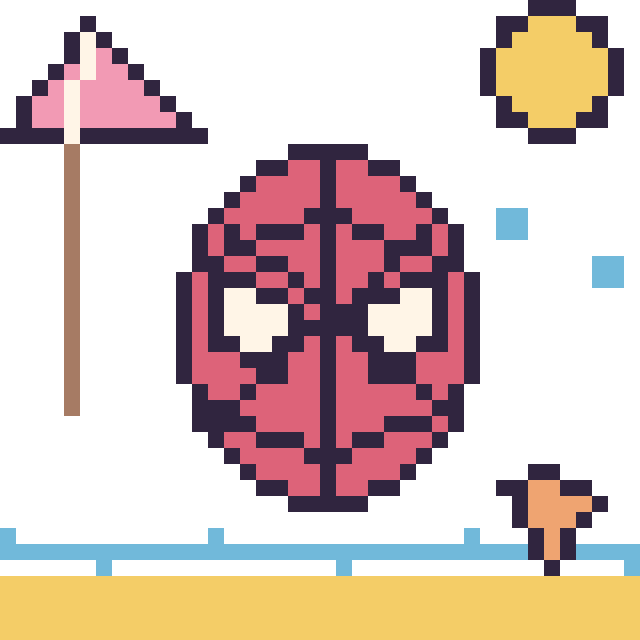 Modèle de pixel art Spider-Man à la plage sur une grille de 40 par 40 cases