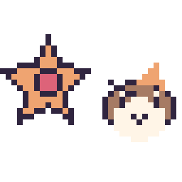 Pixel art Stari mini et Roucool mini, grille 32 × 32