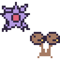 Pixel art Staross mini et Doduo mini, grille 32 × 32