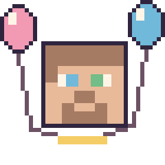 Pixel art Steve avec des ballons, grille 40 × 40