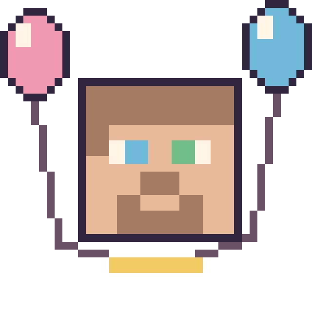 Modèle de pixel art Steve avec des ballons sur une grille de 40 par 40 cases