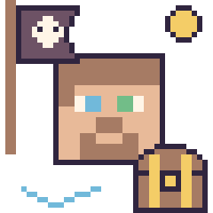 Pixel art Steve en aventure pirate, grille 40 × 40
