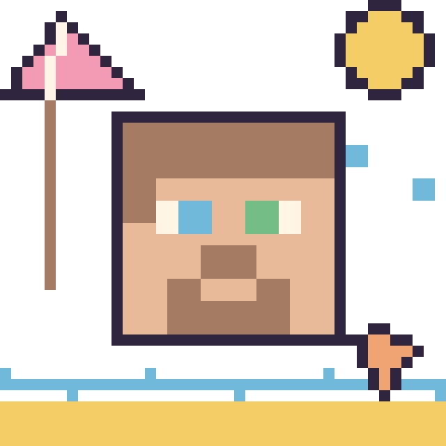 Modèle de pixel art Steve à la plage sur une grille de 40 par 40 cases