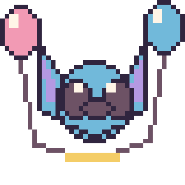 Modèle de pixel art Stitch avec des ballons sur une grille de 40 par 40 cases
