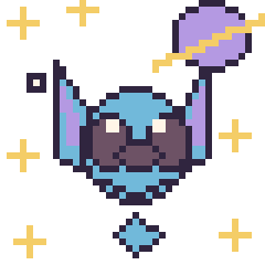 Pixel art Stitch dans l’espace, grille 40 × 40