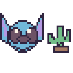 Pixel art Stitch et Cactus kawaii 16 × 16, grille 40 × 40