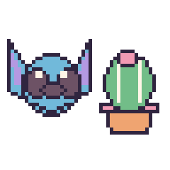 Pixel art Stitch et Cactus rond, grille 48 × 48