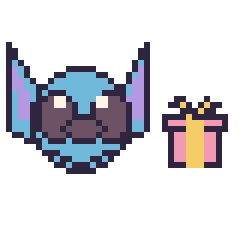 Pixel art Stitch et Cadeau simple 12 × 12, grille 40 × 40