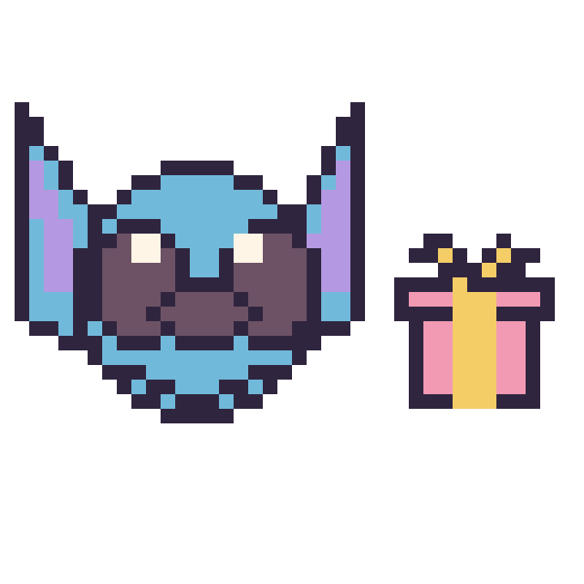 Modèle de pixel art Stitch et Cadeau simple 12 × 12 sur une grille de 40 par 40 cases