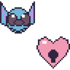 Pixel art Stitch et Cœur cadenas, grille 48 × 48