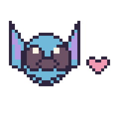 Pixel art Stitch et Coeur mini, grille 40 × 40