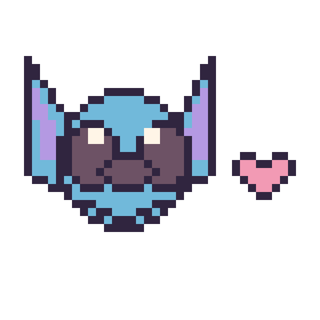 Modèle de pixel art Stitch et Coeur mini sur une grille de 40 par 40 cases