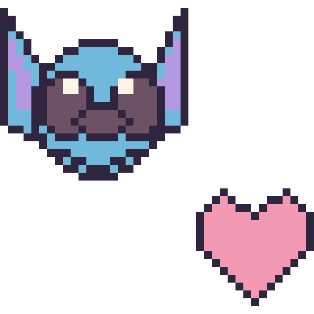 Modèle de pixel art Stitch et Cœur simple 16 × 16 sur une grille de 40 par 40 cases