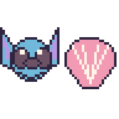 Pixel art Stitch et Coquillage, grille 48 × 48