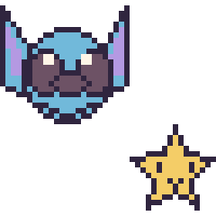 Pixel art Stitch et Étoile kawaii 16 × 16, grille 40 × 40