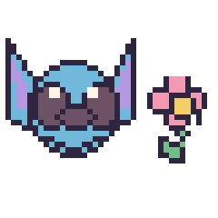 Pixel art Stitch et Fleur kawaii 16 × 16, grille 40 × 40