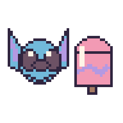 Pixel art Stitch et Glace bâtonnet, grille 48 × 48