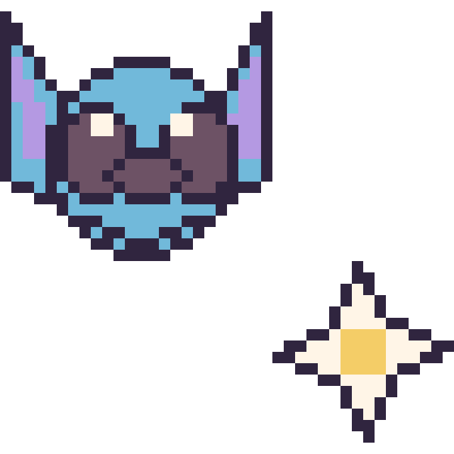 Modèle de pixel art Stitch et Etoile nether Minecraft 16 × 16 sur une grille de 40 par 40 cases