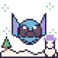 Pixel art Stitch en hiver, grille 40 × 40