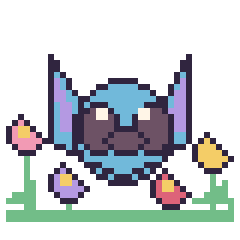 Pixel art Stitch dans le jardin, grille 40 × 40