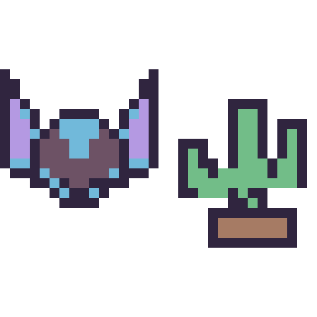 Modèle de pixel art Stitch mini et Cactus kawaii 16 × 16 sur une grille de 32 par 32 cases