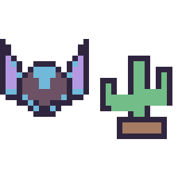 Pixel art Stitch mini et Cactus simple 16 × 16, grille 32 × 32