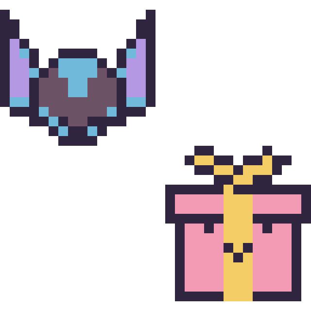 Modèle de pixel art Stitch mini et Cadeau kawaii 16 × 16 sur une grille de 32 par 32 cases