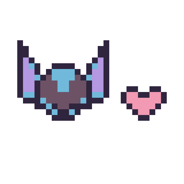 Modèle de pixel art Stitch mini et Coeur mini sur une grille de 32 par 32 cases