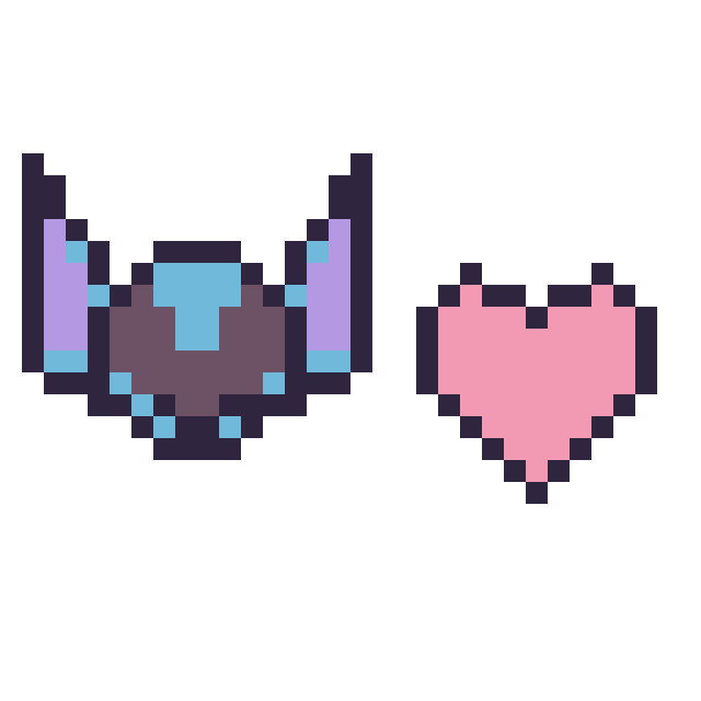 Modèle de pixel art Stitch mini et Cœur simple 12 × 12 sur une grille de 32 par 32 cases