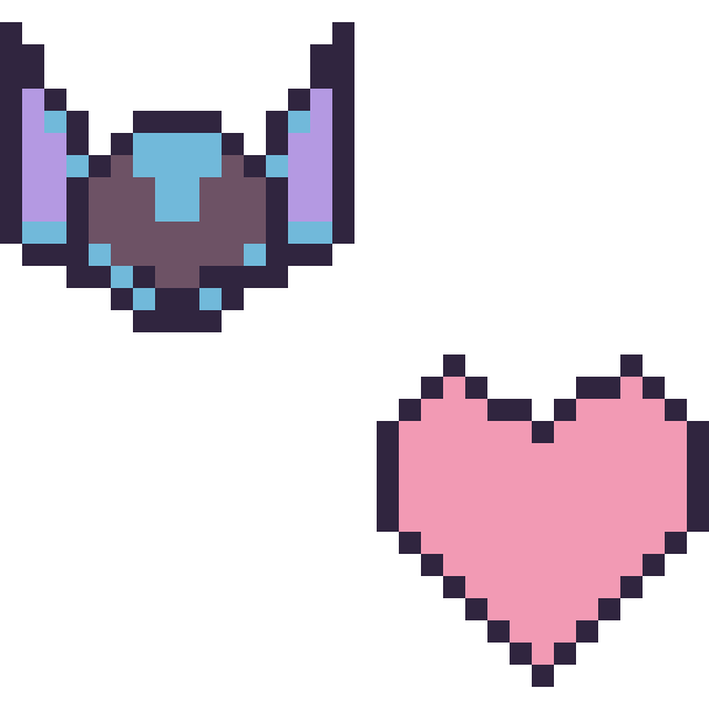 Modèle de pixel art Stitch mini et Cœur simple 16 × 16 sur une grille de 32 par 32 cases