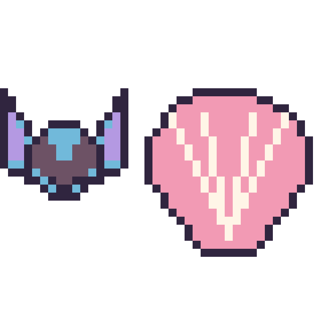 Modèle de pixel art Stitch mini et Coquillage sur une grille de 40 par 40 cases