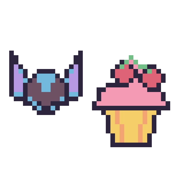 Modèle de pixel art Stitch mini et Cupcake avec des cerises sur une grille de 40 par 40 cases