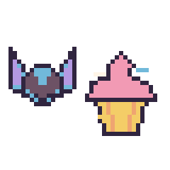 Pixel art Stitch mini et Cupcake décoré, grille 40 × 40