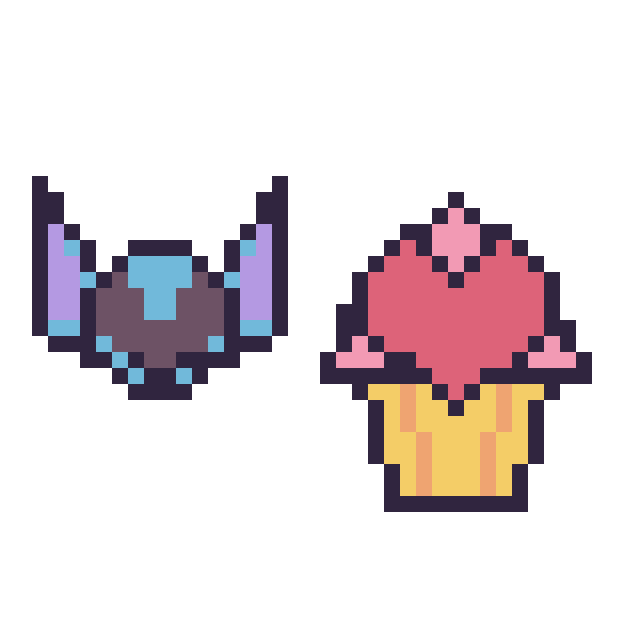 Modèle de pixel art Stitch mini et Cupcake avec un cœur sur une grille de 40 par 40 cases