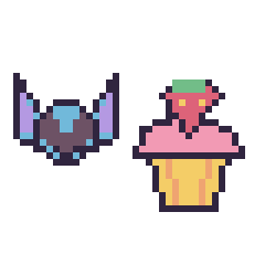 Pixel art Stitch mini et Cupcake avec une fraise, grille 40 × 40