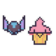 Pixel art Stitch mini et Cupcake kawaii, grille 40 × 40