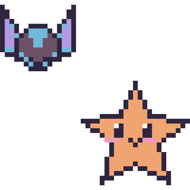 Modèle de pixel art Stitch mini et Étoile de mer sur une grille de 40 par 40 cases